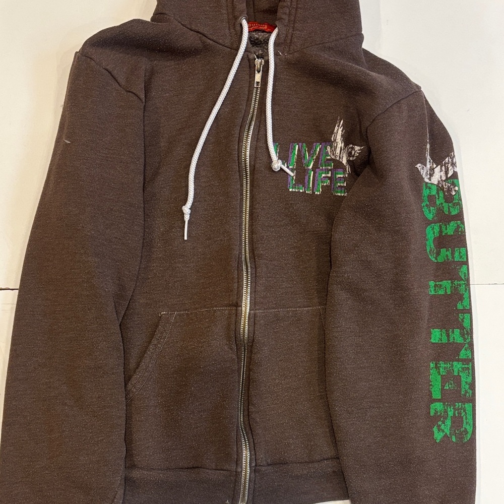Butter Brown Hoodie with Green Accents - Picture 2 of 8